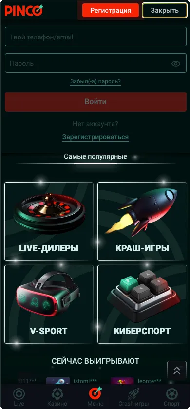 Интерфейс приложения Пинко Pinco APK